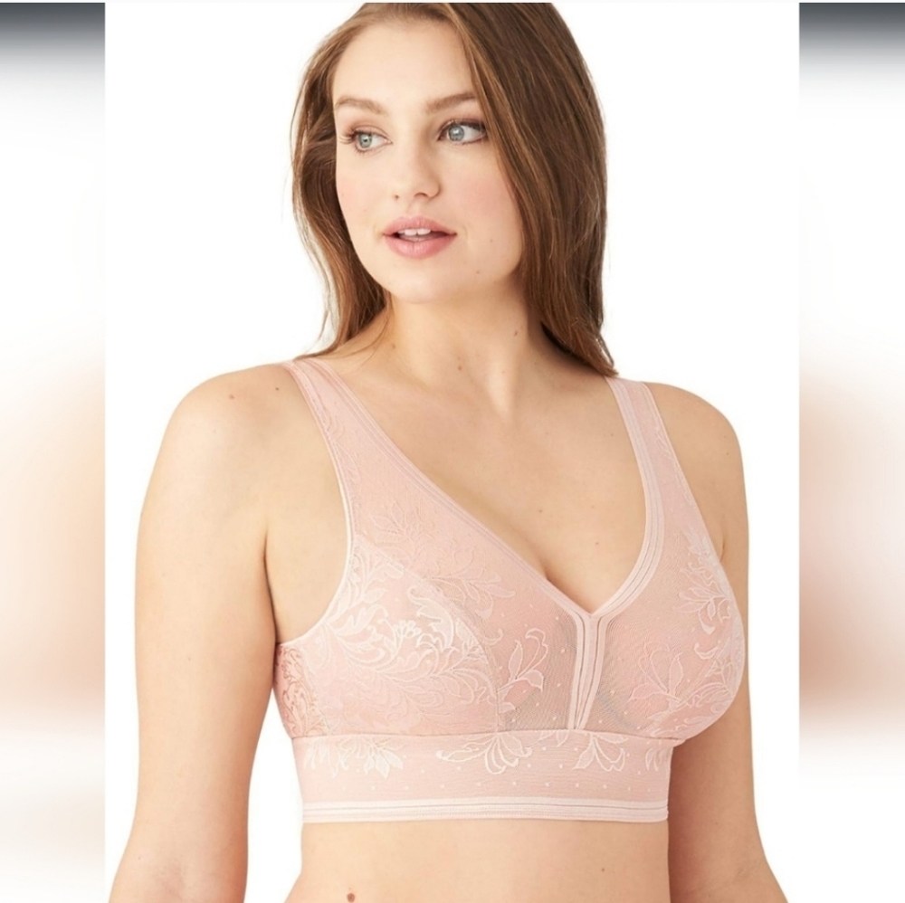 Wacoal Net Effect Lace Wireless Bra Bralette 36D 36DD Lingerie Loungewear Nude